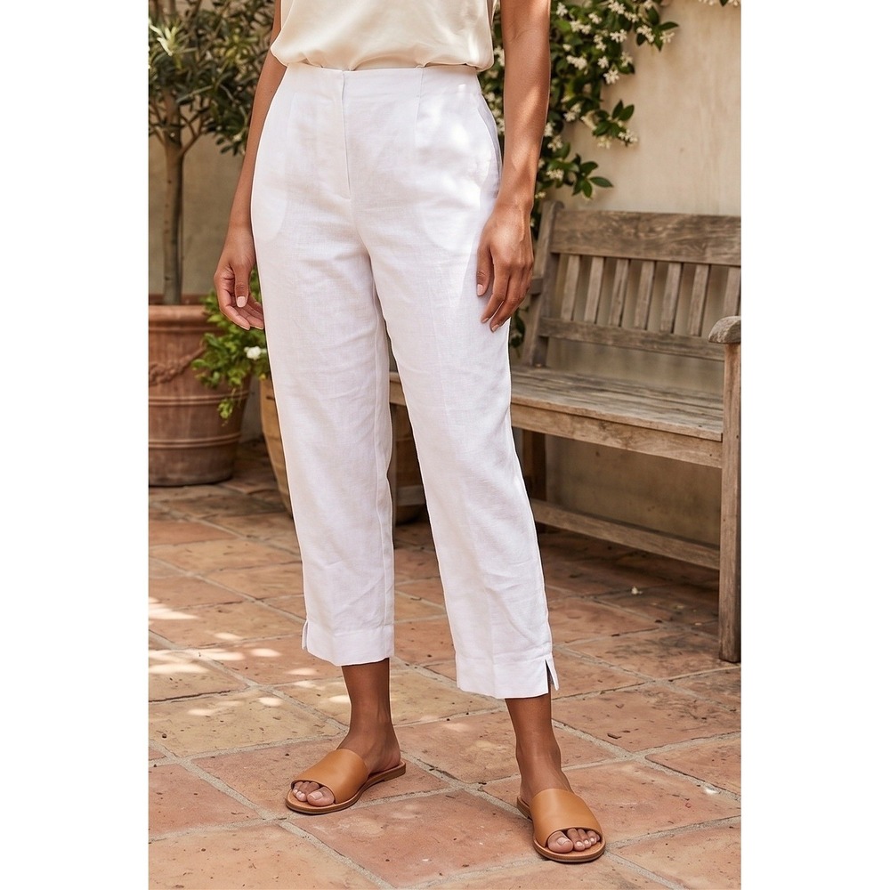 Pure J Jill Linen Slim Crop Pants Women's S White‎ Elastic Waist Coastal Resort